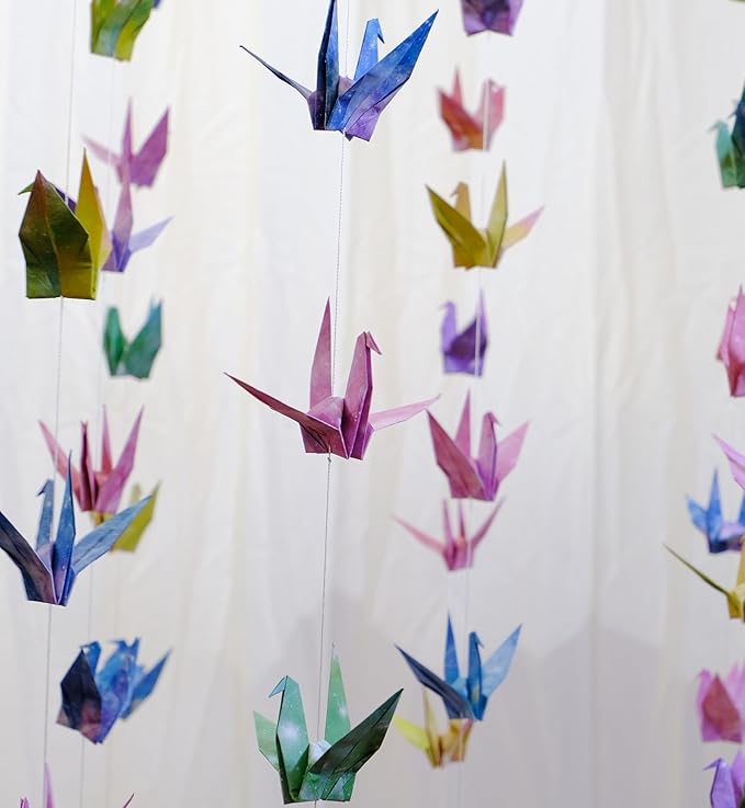 Starry Sky Crane Paper Hanging Garlands(3stringsX 5.2ft), Watercolor Galaxy Origami Birds Streamers for Bedroom Bridal Shower Baby Shower Birthday Party Supplies Garden Ceiling Hanging Decor