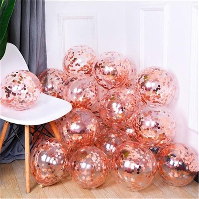 KIRIKOU Pack of 24 Pieces Confetti Balloons 12 Inch Latex Party Balloons for Party Decorations, Wedding, Engagement, Bridal, Birthday and Shower (Rose Gold)