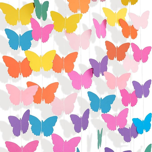 42FT Colorful Rainbow Butterfly Garland, Paper Hanging Butterfly Streamers, Colorful Hanging Decorations for Birthday, Wedding, Baby Shower, Classroom, Graduation Party Supplies