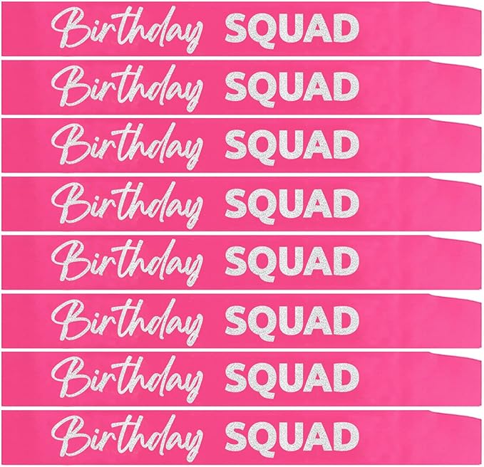 Generic Birthday Squad Sash - 8 Pack Birthday Gift Sashes Set - Funny Party Favors Decorations for Sweet 16, 18th, 21st, 25th, 30th, 40th, 50th or Other Bday - Pink with Silver