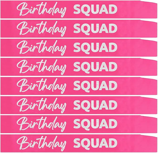 Generic Birthday Squad Sash - 8 Pack Birthday Gift Sashes Set - Funny Party Favors Decorations for Sweet 16, 18th, 21st, 25th, 30th, 40th, 50th or Other Bday - Pink with Silver
