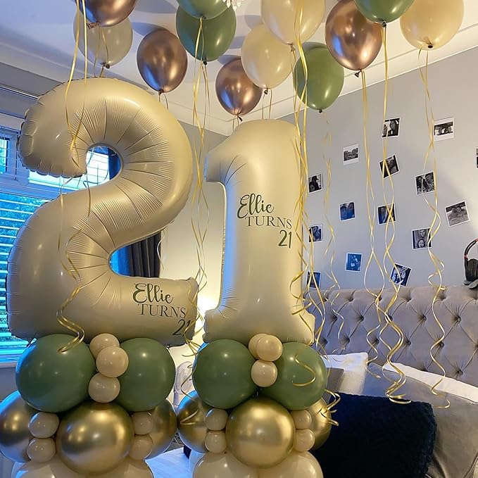 Biapian 40 Inch Cream Number 21 Balloon, 21st Birthday Balloons, Big Digital 21 or 12 Beige White Giant 21 Foil Balloon Helium for 12th 21st Birthday Decorations Anniversary Baby Shower Party Supplies