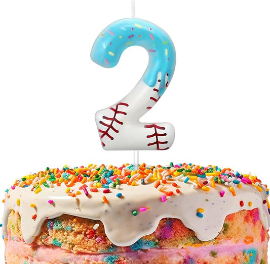 Conelist Ice Cream Drip Baseball Birthday Candle Number 2, Baseball Ice Cream Drip Birthday Cake Topper Candle Number 2 for Cake Sport Teams Theme Anniversary Celebration Party Decoration Favor Supply