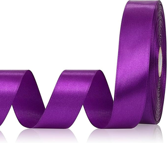 Purple Ribbon 1 Inch 60 Yards, Dark Purple Satin Ribbon for Flower Bouquet, Graduation Lei, Crafts, Gift Wrapping, Baby Shower, DIY Bows, Wedding, Halloween