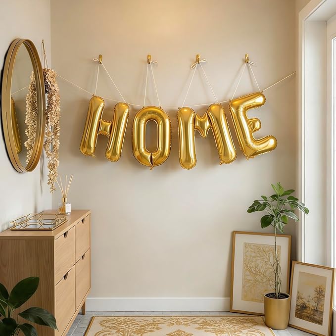40 Inch Gold HOME Balloon Letters, HOME Letter Balloon for Housewarming Party Decorations, Large Metallic Gold New Home Welcome Balloons Banner for House Warming, Homecoming Party Decor