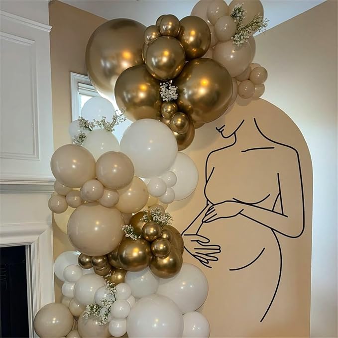 Beige and Champagne Gold Balloon Set, 60Pcs 12 Inch Nude Cream Retro White Sand Balloons with Metallic Champagne Gold Confetti Latex Balloons for Birthday Wedding Baby Bridal Shower Party Decorations