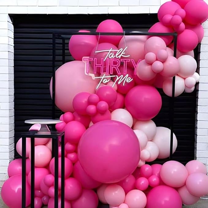Awenztech 120pcs Hot Pink Balloon Arch Kit, 18 12 10 5 inch Hot Pink Latex Balloons Different Sizes Balloon Garland for Engagement Bridal Bachelorette Tropical Birthday Party Decorations