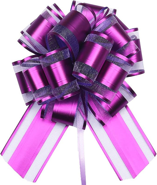6 PCS Large Pull Bows, Purple Bows for Gift Wrapping, 6 Inches Gift Bows, Wedding Ribbon Bows for Boxes, Flower Arrangements, Party Decoration (Purple)