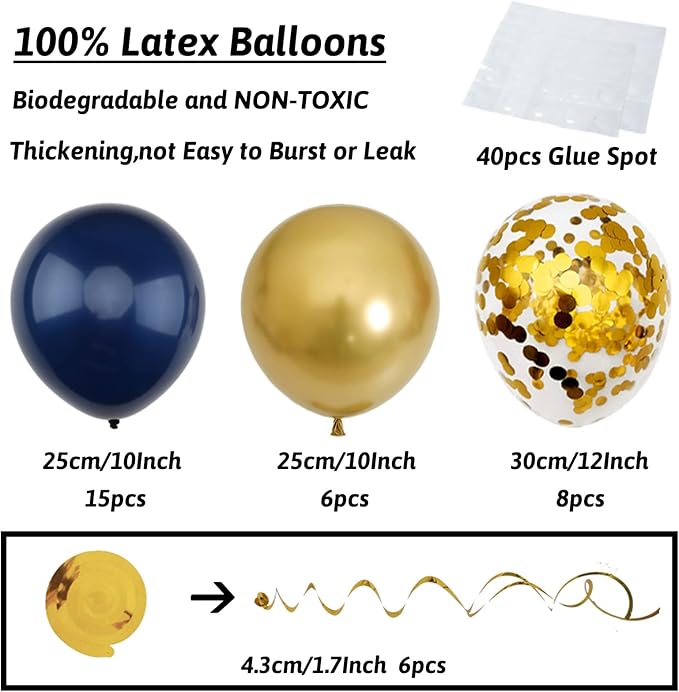 ZERODECO Birthday Decorations - Navy Blue Gold Party Decorations with Banner, Pompoms, Balloons for Boys, Girls, Men, Women