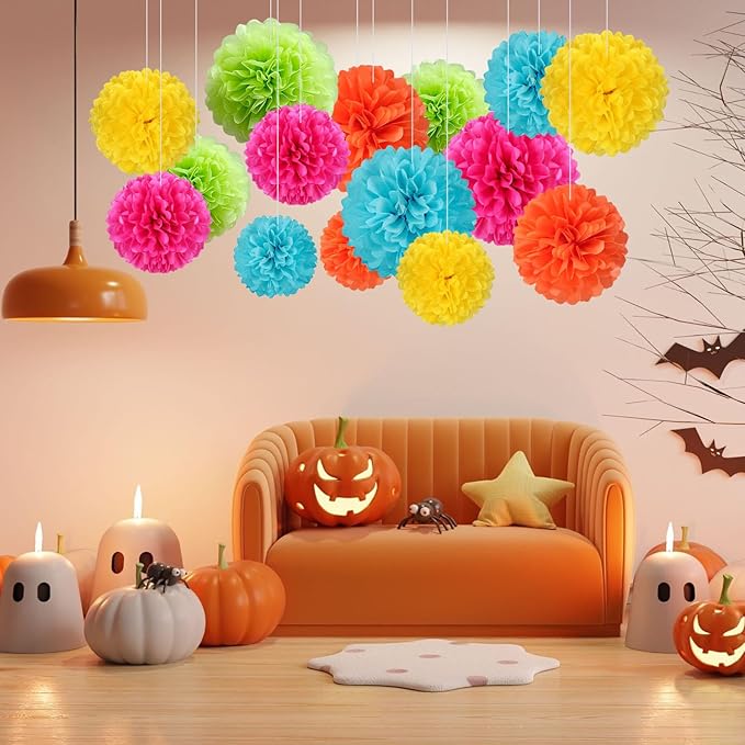 20 PCS Tissue Paper Pom Poms, Tissue Pom Poms Flowers, Sizes of 6", 10", 12", 14" Hanging Paper Flower Ball for Wedding, Birthday, Easter, Graduation Party Decor (Colorful)