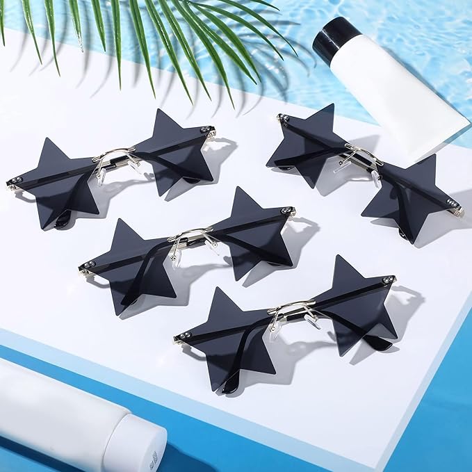 Konohan 6 Pairs Rimless Star Shape Sunglasses Disco Glasses Pentagram Sun Glasses for Women Men Bar Party Supplies Eyewear