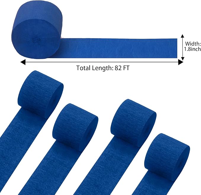 GCB Blue Crepe Paper Streamers for Party Decorations 4 Rolls 328ft,Blue Crepe Paper for Wedding Decorations, Birthday Decorations, Baby Shower Decors Art Crafts DIY Supplies (1.8 Inch x 82 Ft/Roll)