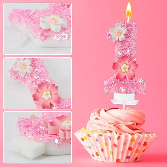 Pink Flower Birthday Candle,Number Birthday Candles for Cake, Ideal Birthday Parties Cake Decor, Wedding Anniversary and Other Celebrations (Number 19, Pink)