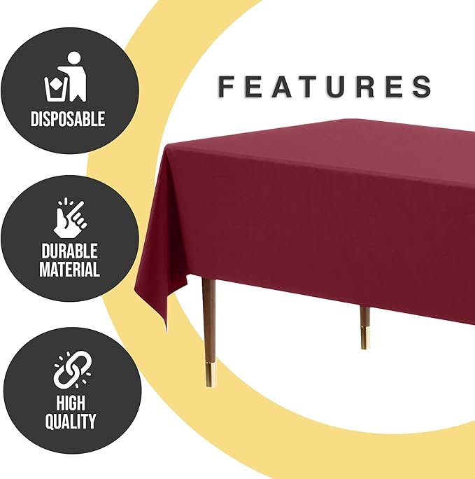 Exquisite 66% Thicker Premium Plastic Table Cloth Rectangle Table Cover 0.5 Mil 24 Pack Burgundy Table Cloth 54 Inch x 108 Inch Disposable Tablecloth Won't Tear Easily Like Cheap Thin Brands