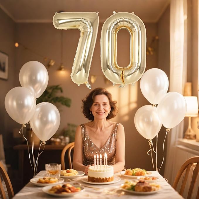 Champagne Gold Large Number 70 Balloon, 40 Inch Light Gold Foil Helium Number Balloons, Giant Mylar Number 70 Balloons for 70 Years Old Birthday Party Anniversary Decorations (Champagne Gold 70)