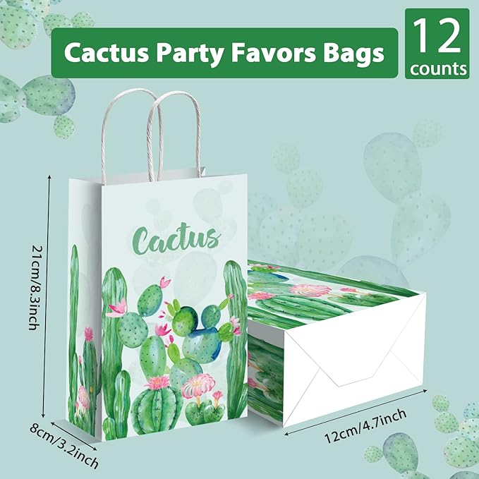 gisgfim 12 Pieces Cactus Party Favor Bags Cactus Theme Birthday Goodie Treat Paper Bags Boho Floral Party Supplies Decorations for Baby Shower Birthday Gifts