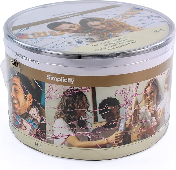 Simplicity Pink Foil No-Mess Celebration Pop Out Streamers, 14 Piece, for Gender Reveals, Birthday Parties, and More