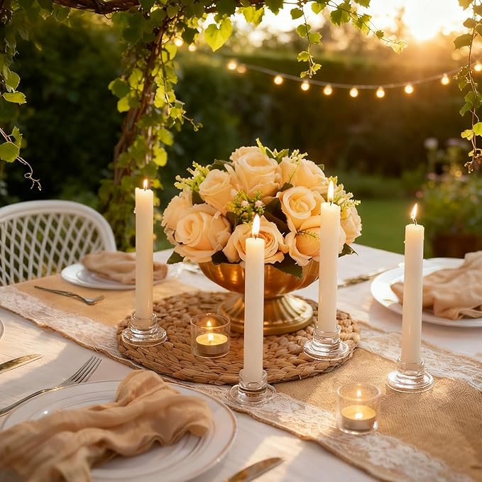 24 Pcs Glass Taper Candle Holders Clear Small Candlestick Holder Bulk Short Glass Candle Sticks Set for Wedding Christmas Party Dining Table Centerpiece Decor