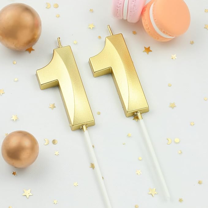 2.76 Inch Diamond Gold 11 Number Birthday Candles, Gold and Cake Number Candles for Party Celebration