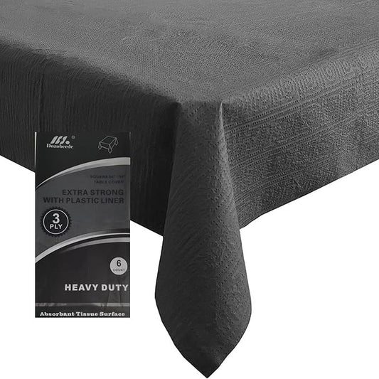[6 Pack] Black Square Tablecloths 54x54 Inch, Disposable Paper Table Cloth for Square and Round Tables, Waterproof 3-Ply Paper & Platic Table Cover for Parties Halloween Graduation
