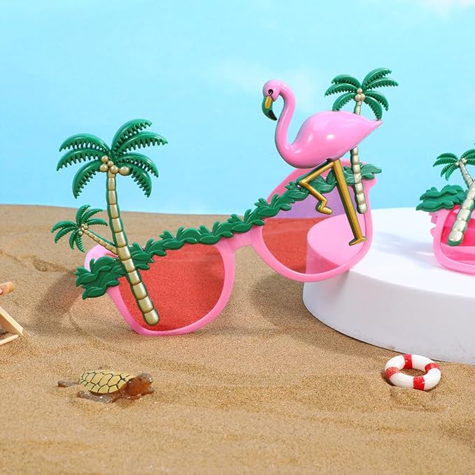 NUOBESTY Flamingo Party Glasses 2Pcs Hawaiian Sunglasses with Coconut Tree Design Lightweight Fun Photo Booth Props for Summer Beach Poolside Celebrations