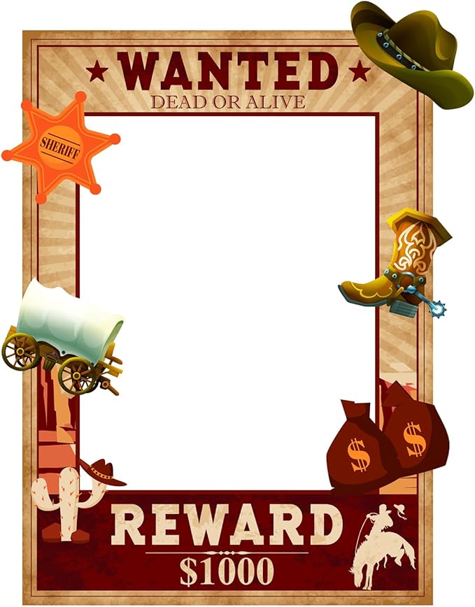 West Wanted Photo Booth Prop Kit Cowboy Party Decoration Wild Western Cowboy Theme Photo Booth Prop Set Wild Western Selfie Photo Booth Poster for Cowboy Cowgirl Rustic Party Supplies