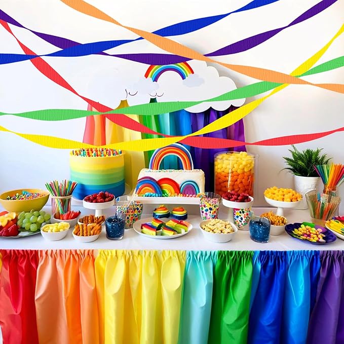 6 Crepe Paper Streamers Rolls, 492ft 6 Colors Rainbow Streamers for Birthday Wedding Bachelorette Party Decorations, DIY Crafts Supplies (1.8 inch x 82 ft/Roll)