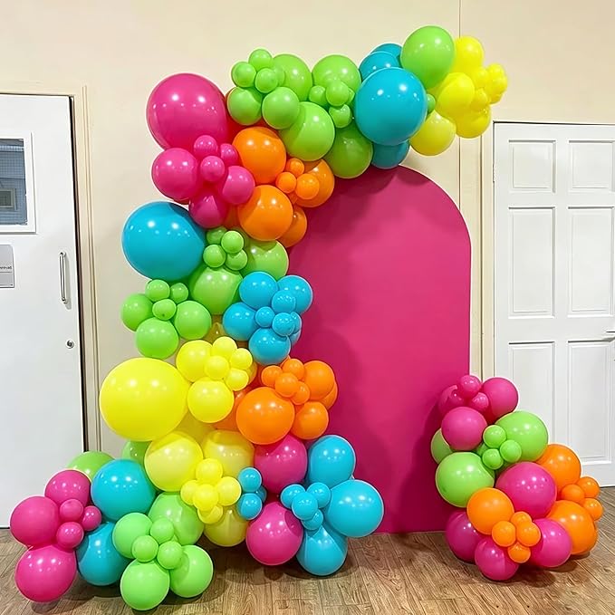 YMSZ Tropical Hawaiian Balloons Arch Garland Kit, 136pcs Hot Pink Orange and Yellow Green Teal Balloons with Different Size for Hawaiian Summer Birthday Baby Shower Party Decorations