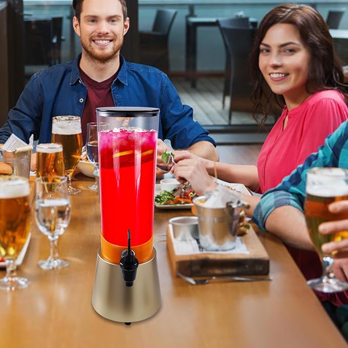 0.79 Gallon Beverage Dispenser With Champagne Gold Stand,Single Tank Water Ice Tea Beer Margarita Juice Drink Dispenser with LED White Light,Water Jar Dispenser with Spigot for Home Bar Parties