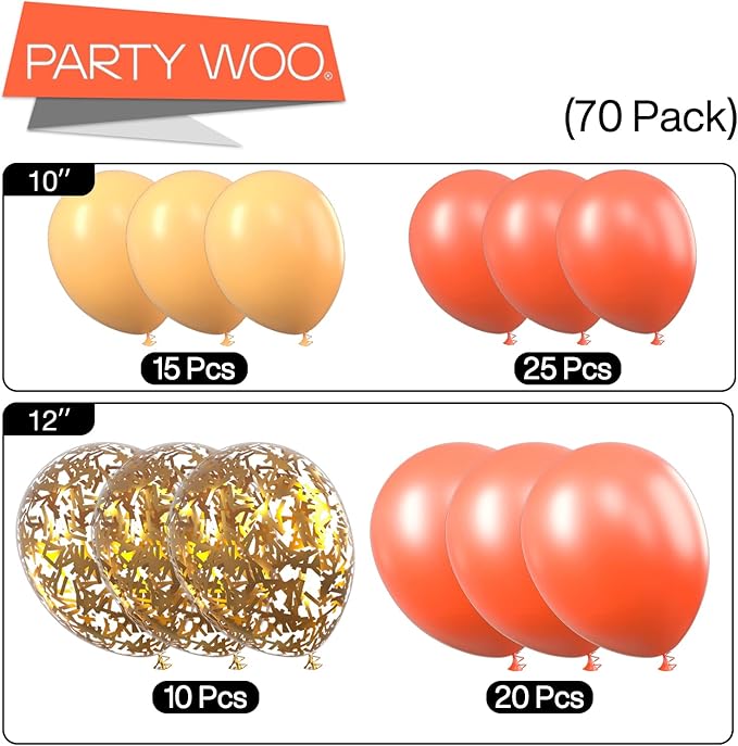 PartyWoo Red Gold and Nude Balloons 66pcs 12 10 Inch Pearl Coral Red Nude Apricot Gold Confetti Balloons for Graduation Baby Shower Birthday New Year's Eve Anniversary Bachelorette Party Decorations