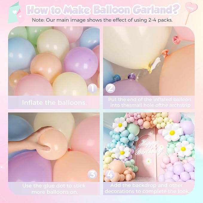 Daisy Pastel Balloon Garland Kit 171Pcs Pastel Macaron Balloon Arch Kit with Daisy Flower Balloons for Birthday Baby Shower Boho Mothers Day Spring Daisy Floral Theme Party Decorations