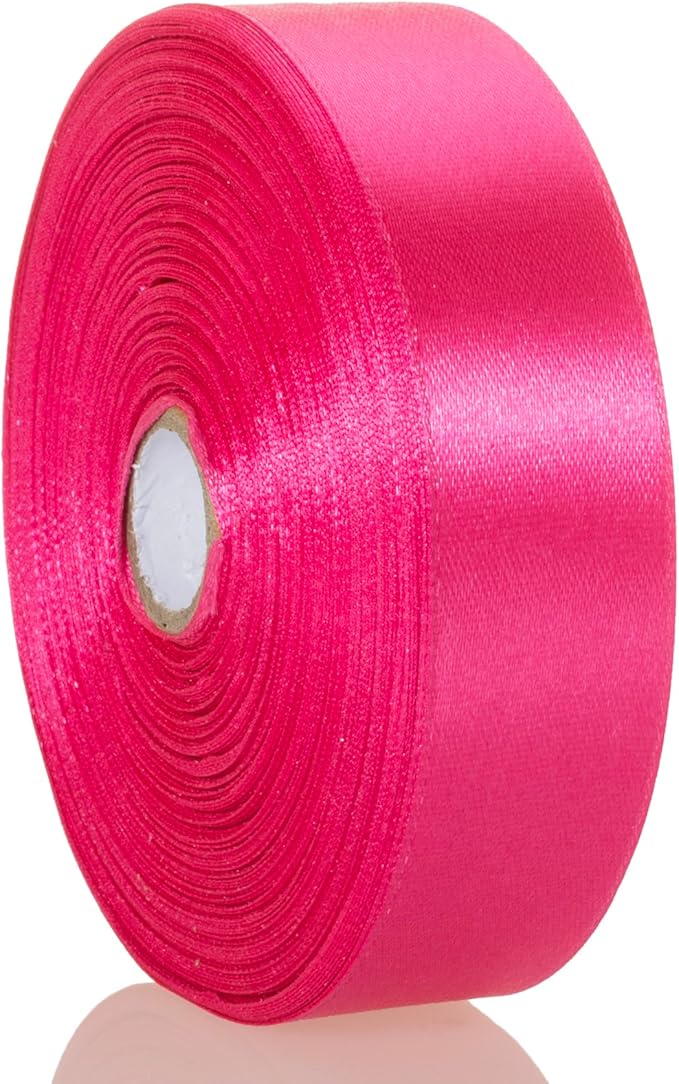 YASEO 1 Inch Rose Red Solid Satin Ribbon, 50 Yards Craft Fabric Ribbon for Gift Wrapping Floral Bouquets Wedding Party Decoration
