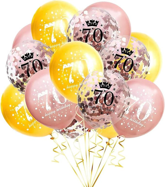 SHUNTAI 70th Birthday Balloons for Women Rose Gold 70th Birthday Decorations Her Happy Birthday Latex Confetti Balloon 70 Year Old Anniversary Theme Party Decor Supplies 15 Pack 12 Inch