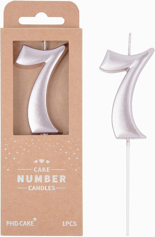 PHD CAKE 2.76 Inch Elegant Rose Gold 7 Number Birthday Candles, Rose Gold Number Candles, Cake Number Candles, Party Celebration