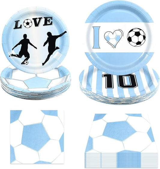 180Pcs Blue Soccer Party Supplies Paper Plates and Napkins Serve 60 Disposable Tableware Set for Birthday Party Decorations Game Day Family Holiday Sports Events