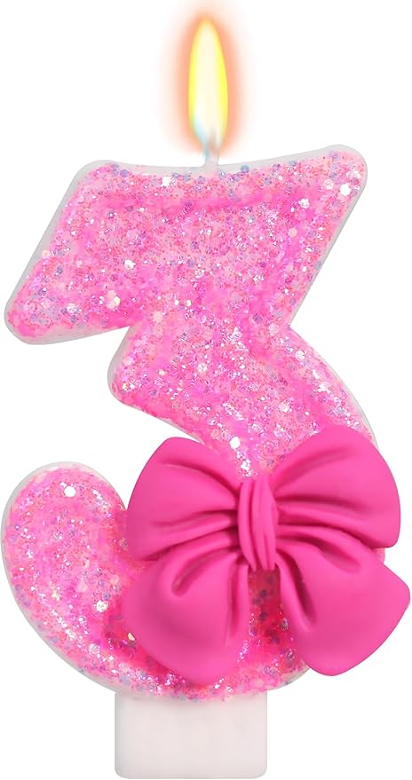 Birthday Candle for Cake, Rose Bow Number Cake Candles, 2.76 inch Number Happy Birthday Candle, Cake Topper Decoration for Birthday Party (Number 3)
