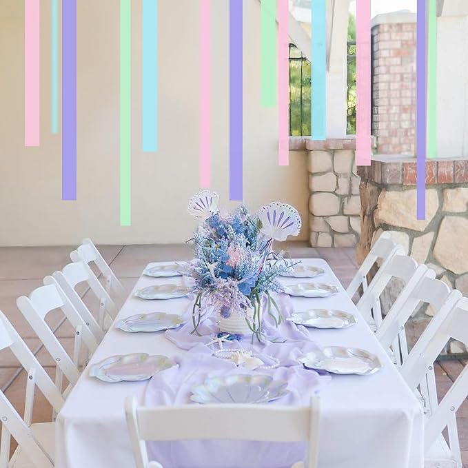 8 Rolls Crepe Paper Streamers, Blue, Purple, Pink and Green Streamers Party Decorations for Mermaid Party Birthday Baby Shower Bridal Shower Wedding Lavender Party