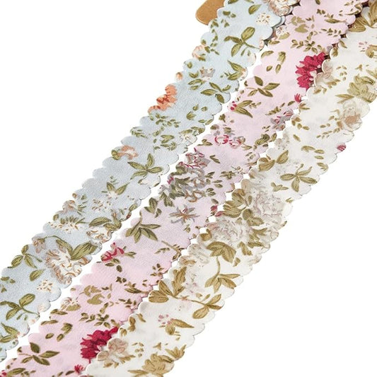 3 Rolls 6 Yards 1 Inch Floral Printed Ribbon Vintage Flower Pattern Wavy Edge Spring Summer Decorative Fabric Ribbons for Sewing Bow Wreath Bouquets Decor Gift Wrapping DIY Craft Supply