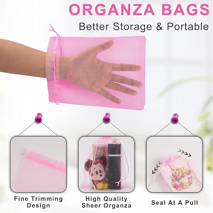 ANZNKU 50PCS Organza Bags 6x9 Large Pink Mesh Drawstring Bags, Organza Gift Bag Pouches for Goodie Jewelry Sachet Candy, Gift Wrap Packaging Bag for Wedding Mother's Day Birthday Baby & Bridal Shower