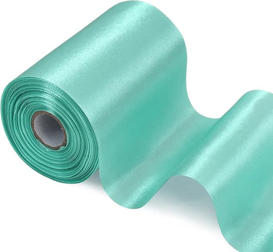 TONIFUL 4 Inch Wide Aque Turquoise Satin Ribbon 22yd Fabric Large Ribbon for Cutting Ceremony Grand Opening Chair Sashes Table Hair Bows Floral Sewing Craft Gift Wrapping Wedding Party Decoration