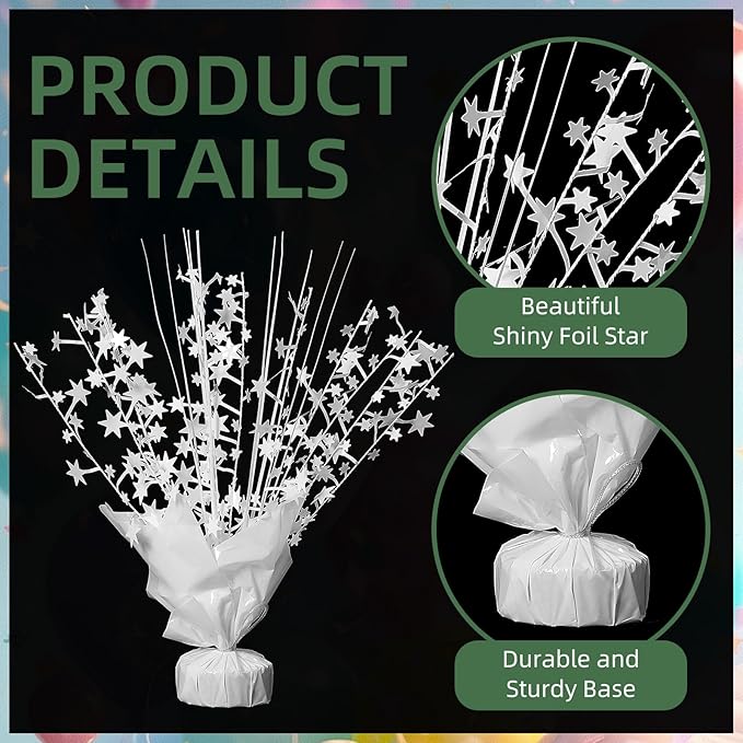20 Pack White Star Table Decorations Metallic Foil Spray Centerpiece Burst Table Centerpieces for Birthday Party Decoration Graduation Wedding Baby Shower Party Supply (White)
