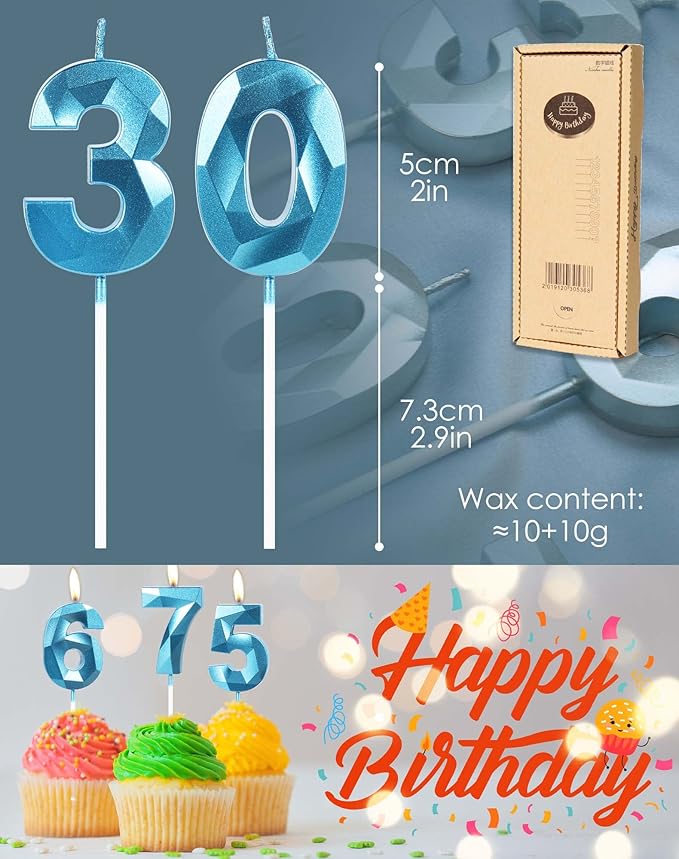 29th Birthday Candles,Number 29 Candles,Blue Happy Birthday Candle for Cake,3D Design Cake Topper Decorations for Women Men Birthday Party Wedding Anniversary Celebration Supplies