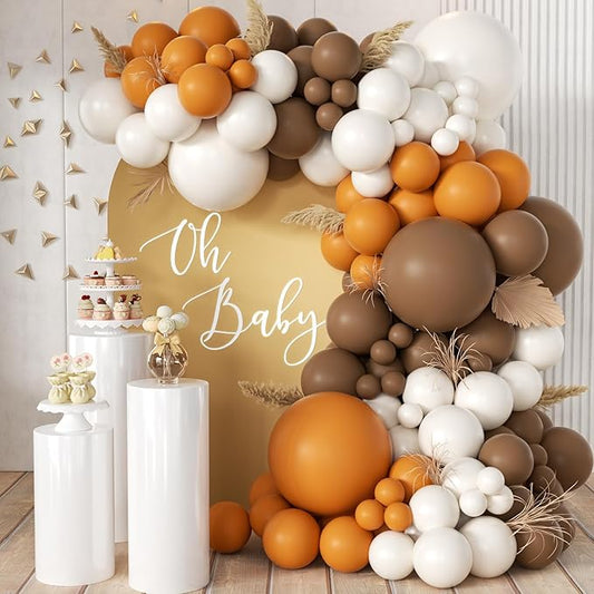 MEBAY Fall Thanksgiving Balloon Arch Kit, 155 Pcs Boho Brown Orange White Balloons Garland for Baby Shower Autumn Birthday Party Decorations
