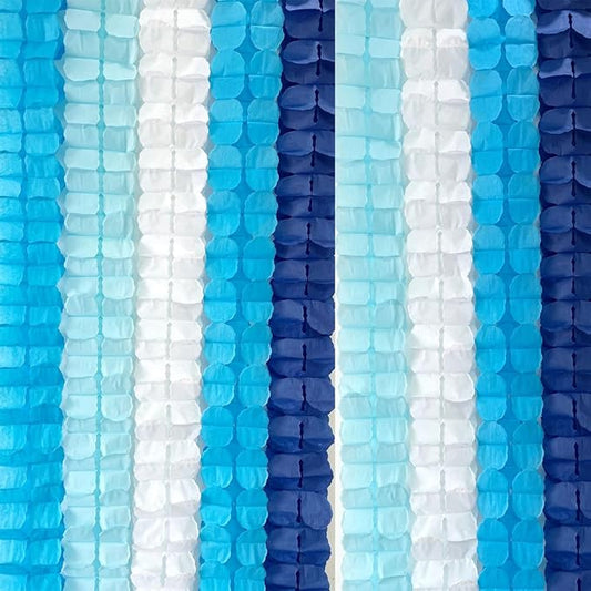 10PCS Four Leaf Clover Paper Flowers Garland Decorations Four Leaf Clover Paper Banner Tissue Paper Streamers Reusable Hanging Garland for Birthday Baby Shower Party Backdrop Home Decor(White Blue)