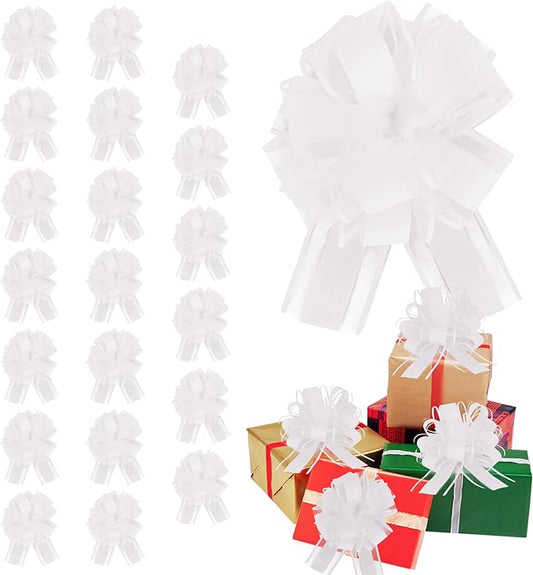 20pcs 7 Inch Pull Bows White Gift Wrap Bows for Gift Wrapping, Ribbon, Basket, Bridal, Shower, Christmas, Valentine's, Birthday Party Decorations