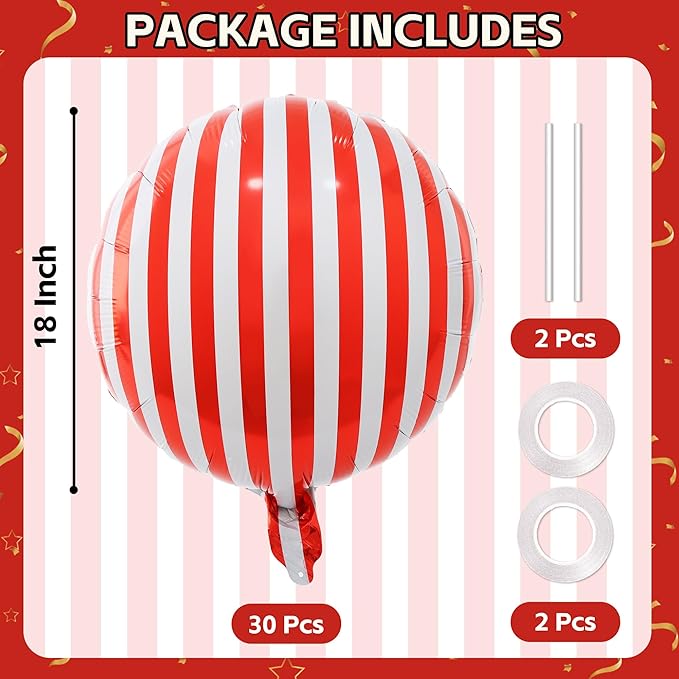 TONIFUL 30Pcs 18 Inch Round Balloons Large Red White Round Shape Foil Balloons Big Red White Round Helium Mylar Balloons for Birthday Wedding Baby Shower Anniversary Engagement Party Decor Supplies