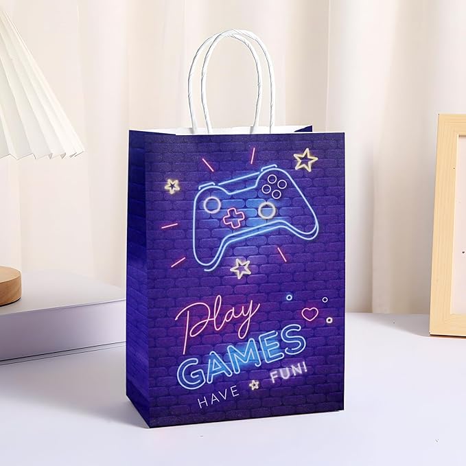 JALEBRO 24PCS Video Game Party Favors Gift Bags Bulk with Handle, Paper Snack Treat Goodie Bag for Video Game Theme Games Goody Bags Birthday Party Decorations Supplies 8"x5.9"x3.1" (video game)