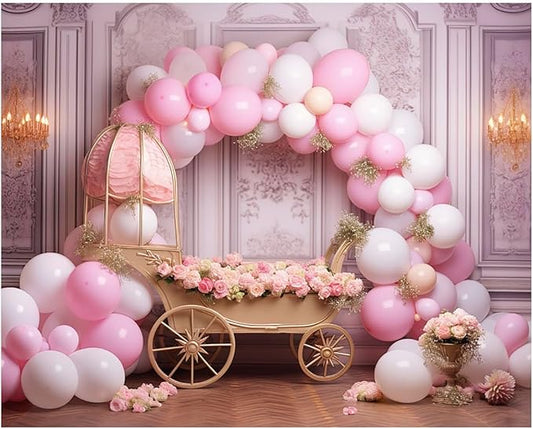 Kate 10x8ft Sweet 1st Birthday Party Backdrops for Photography Colorful Balloons Background Baby Bassinet Pink Flowers Backgrounds Children Birthday Party Cake Smash Studio Backdrop