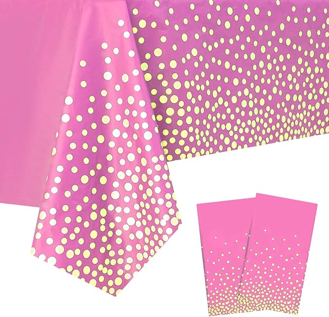 2 Packaging Pink and Gold Plastic Tablecloth, 54 inch x108 inch Rectangular Disposable dot Party Table Cover, Suitable for Birthday, Graduation, Restaurant, Wedding Decoration Tablecloth