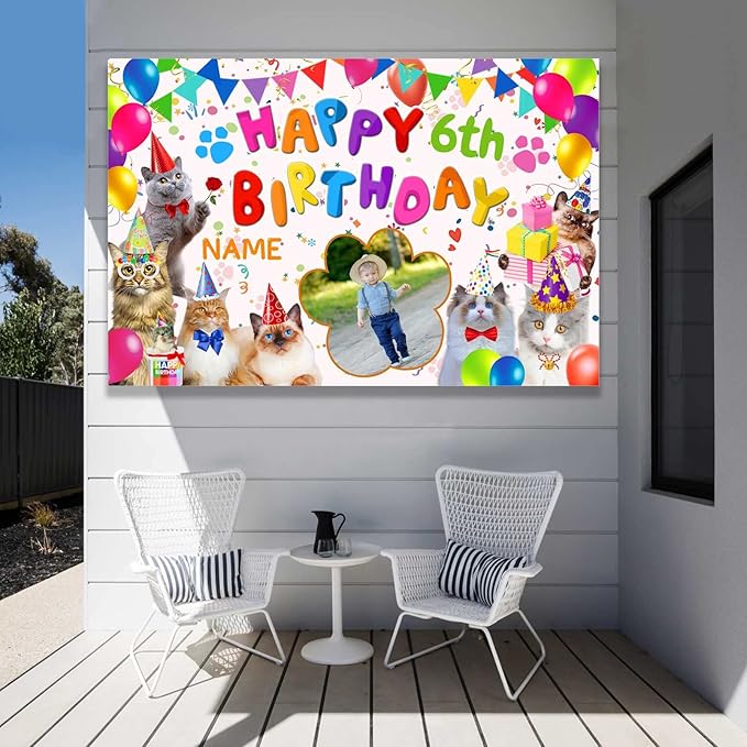 Custom Cat Happy Birthday Party Decorations Supplies Personalized Cat Happy Birthday Backdrop Banner(6x9ft)